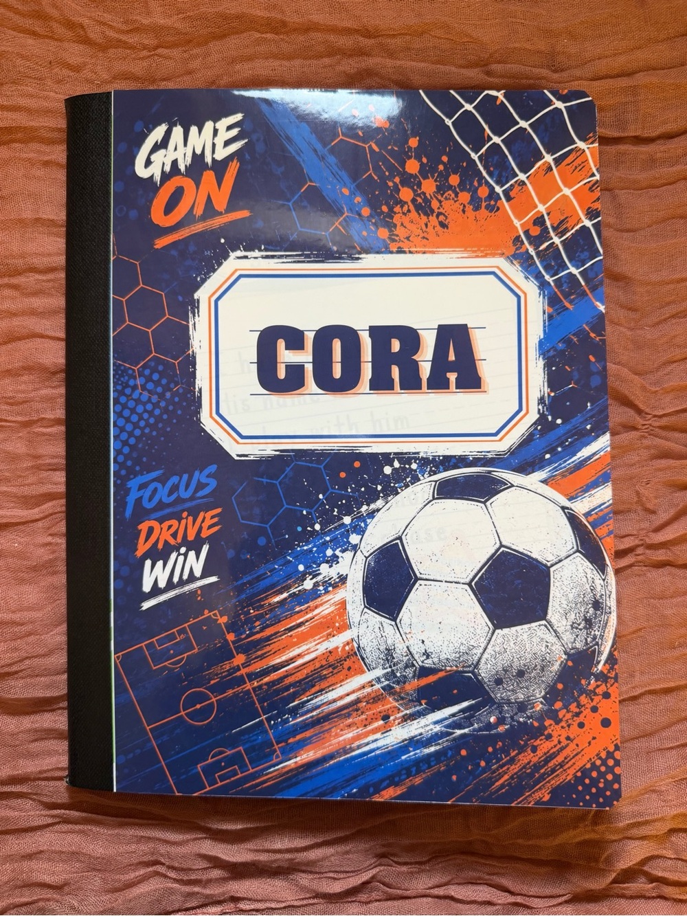 Game On Soccer Notebook - Blue & Orange Soccer Composition Notebook Cover